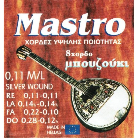 Mastro Complete Set of Silver Plated Bouzouki Strings Silver Wound 8 String Bouzouki